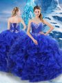 Royal Blue Sweetheart Neckline Beading Quinceanera Gown Sleeveless Lace Up