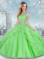 High End Quinceanera Dress Military Ball and Sweet 16 and Quinceanera with Beading and Lace Scoop Sleeveless Clasp Handle