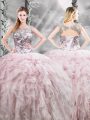 Floor Length Pink Quinceanera Dress Scoop Sleeveless Zipper
