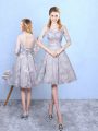 Colorful Grey A-line Appliques Wedding Party Dress Lace Up Printed Half Sleeves Knee Length