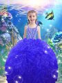Royal Blue Ball Gowns Beading and Ruffles Little Girl Pageant Gowns Lace Up Organza Sleeveless Floor Length