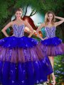Floor Length Multi-color Vestidos de Quinceanera Organza Sleeveless Beading and Ruffled Layers and Sequins