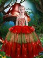 Custom Fit Red Ball Gowns Beading and Ruffled Layers Pageant Dress Wholesale Lace Up Organza Sleeveless Floor Length