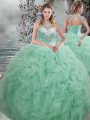 Fancy Apple Green Lace Up Scoop Beading and Ruffles Quinceanera Dresses Organza Sleeveless