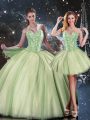 Enchanting Yellow Green Ball Gowns Beading Sweet 16 Quinceanera Dress Lace Up Tulle Sleeveless Floor Length