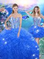 Excellent Floor Length Royal Blue 15 Quinceanera Dress Organza Sleeveless Beading and Ruffles