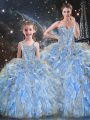Custom Fit Light Blue Ball Gowns Organza Sweetheart Sleeveless Beading and Ruffles Floor Length Lace Up Sweet 16 Dress