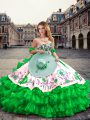 Green Ball Gowns Embroidery and Ruffled Layers Sweet 16 Quinceanera Dress Lace Up Organza and Taffeta Sleeveless Floor Length