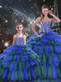 Adorable Sleeveless Lace Up Floor Length Beading and Ruffles and Ruffled Layers 15 Quinceanera Dress