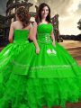 Noble Green Ball Gowns Embroidery and Ruffled Layers Quinceanera Dress Zipper Taffeta Sleeveless Floor Length