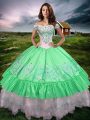 Exceptional Off The Shoulder Sleeveless Taffeta Ball Gown Prom Dress Beading and Embroidery and Ruffled Layers Lace Up