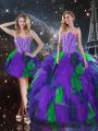 Deluxe Multi-color Sleeveless Floor Length Beading and Ruffles Lace Up Quinceanera Dress