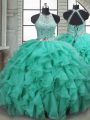 Excellent Organza Sleeveless Quinceanera Dresses Brush Train and Beading and Ruffles