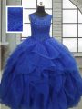 Sleeveless Floor Length Ruffles and Sequins Lace Up Quinceanera Dresses with Royal Blue