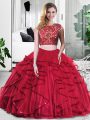 Beauteous Floor Length Two Pieces Sleeveless Wine Red Quinceanera Dresses Zipper