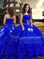 Exceptional Royal Blue Taffeta Zipper Strapless Sleeveless Floor Length Sweet 16 Dresses Embroidery and Ruffled Layers