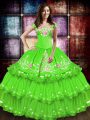 Fashionable Sleeveless Lace Up Floor Length Embroidery and Ruffled Layers Quinceanera Gown