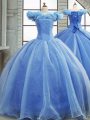 Traditional Light Blue Off The Shoulder Lace Up Pick Ups Sweet 16 Dresses Brush Train Sleeveless