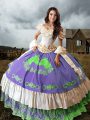 Hot Sale Multi-color Quinceanera Gown Military Ball and Sweet 16 and Quinceanera with Embroidery and Ruffled Layers Off The Shoulder Sleeveless Brush Train Lace Up