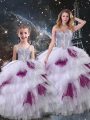 Multi-color Ball Gowns Organza Sweetheart Sleeveless Beading and Ruffled Layers Floor Length Lace Up 15th Birthday Dress