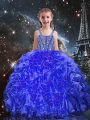 Shining Royal Blue Lace Up Straps Beading and Ruffles Child Pageant Dress Organza Sleeveless