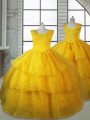 Sleeveless Lace Up Floor Length Ruffled Layers Little Girl Pageant Dress