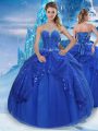 Glamorous Royal Blue Tulle Lace Up Quinceanera Dresses Sleeveless Floor Length Beading and Pick Ups