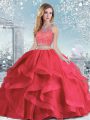 Coral Red Scoop Clasp Handle Beading and Ruffles 15 Quinceanera Dress Sleeveless