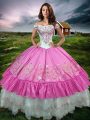 Adorable Floor Length Ball Gowns Sleeveless Rose Pink Ball Gown Prom Dress Lace Up