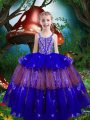 Straps Sleeveless Organza Pageant Dress Beading and Ruffled Layers Lace Up