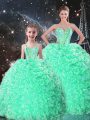 Fancy Apple Green Sweet 16 Dresses Military Ball and Sweet 16 and Quinceanera with Beading and Ruffles Sweetheart Sleeveless Lace Up