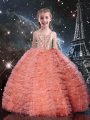 Charming Straps Sleeveless Lace Up Child Pageant Dress Watermelon Red Tulle