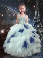 Modern White Straps Lace Up Beading and Ruffled Layers Pageant Gowns For Girls Sleeveless
