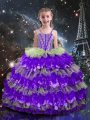 Vintage Floor Length Lace Up Little Girls Pageant Dress Multi-color for Quinceanera and Wedding Party with Beading and Ruffled Layers