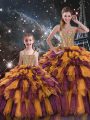 Noble Sleeveless Floor Length Beading and Ruffles and Ruffled Layers Lace Up Vestidos de Quinceanera with Multi-color