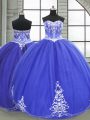 New Arrival Floor Length Blue Quinceanera Gowns Tulle Sleeveless Appliques