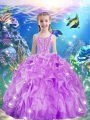 Exquisite Beading and Ruffles Kids Pageant Dress Lilac Lace Up Sleeveless Floor Length