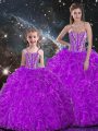 Lovely Purple Sleeveless Beading and Ruffles Floor Length Sweet 16 Dress