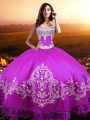 Fuchsia Sleeveless Taffeta Lace Up Sweet 16 Dress for Military Ball and Sweet 16 and Quinceanera