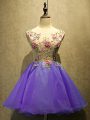 Sexy Mini Length Purple Prom Gown Scoop Sleeveless Lace Up