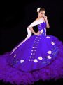 Purple Sleeveless Embroidery and Ruffles Lace Up Vestidos de Quinceanera