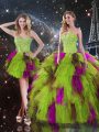 Romantic High Low Multi-color Sweet 16 Dresses Tulle Sleeveless Ruffles