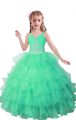 Glittering Turquoise Sleeveless Organza Zipper Kids Formal Wear for Quinceanera and Wedding Party