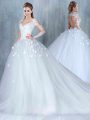 Lace Wedding Gown White Backless Long Sleeves Court Train