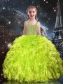 Yellow Green Lace Up Straps Beading and Ruffles Pageant Dress for Teens Organza Sleeveless