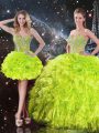 Yellow Green Lace Up Quinceanera Gowns Beading and Ruffles Sleeveless Floor Length