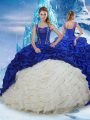 Popular Blue And White Sleeveless Ruffled Layers and Pick Ups Lace Up 15 Quinceanera Dress