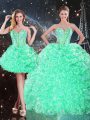 Three Pieces Quinceanera Gown Apple Green Sweetheart Organza Sleeveless Floor Length Lace Up