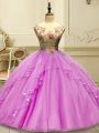 Beautiful Lilac Scoop Neckline Appliques Quinceanera Gown Sleeveless Lace Up