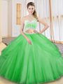 Criss Cross One Shoulder Beading and Ruching and Pick Ups Sweet 16 Quinceanera Dress Tulle Sleeveless